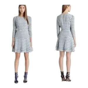 Reiss Giselle Watercolor Three-Quarter Sleeve Blue Geo Print Silk Dress Size 4